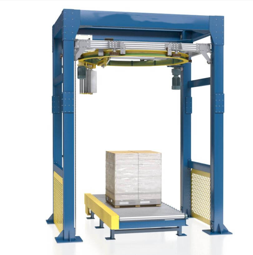 Ring type rotary arm pallet wrapper