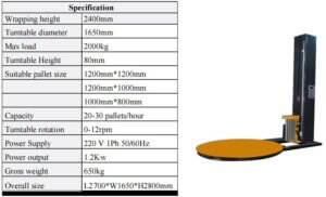 pallet packer machine parameter