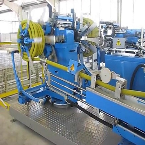 corrugated hose coiling and strapping machine