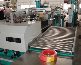 Fully automatic electrical cable coiling and wrapping line